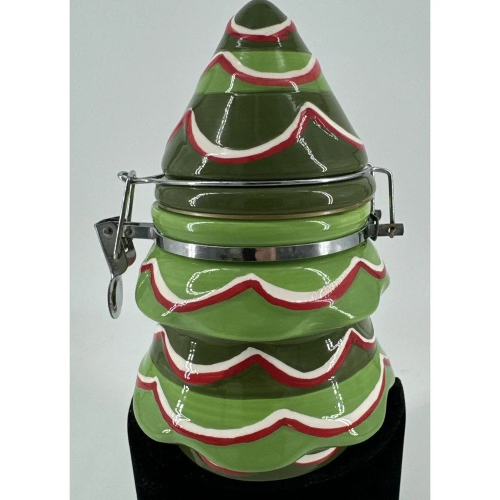 Canister Ceramic Christmas Tree Holiday Green Snacks Treat Jar‎ 7